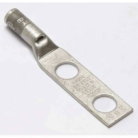 Burndy Two-Hole Compression Lug, 4 AWG Max, 3/8 in Stud, Standard Barrel, Copper, Gray YA4CL2TC38