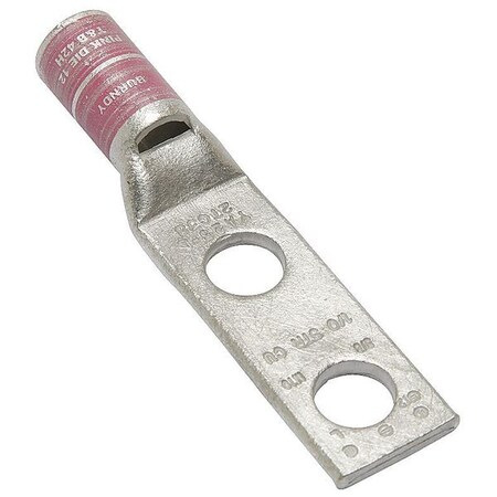 Burndy Two-Hole Compression Lug, 1/0 AWG Max, 3/8 in Stud, Standard Barrel, Copper, Pink YA25L2TC38