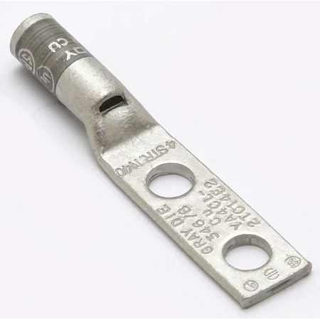 Burndy Two-Hole Compression Lug, 4 AWG Max, 1/4 in Stud, Standard Barrel, Copper, Gray YA4CL2TC14E2
