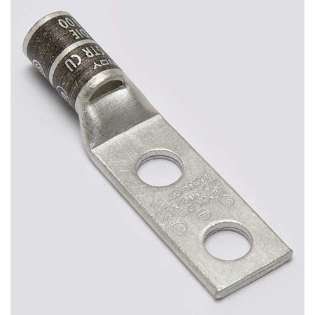 Burndy Two-Hole Compression Lug, 2/0 AWG Max, 3/8 in Stud, Standard Barrel, Copper, Black YA26L2TC38