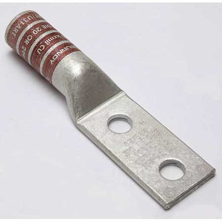 Burndy Two-Hole Compression Lug, 500 kcmil Max, 1/2 in Stud, Long Barrel, Copper, Brown YA342N