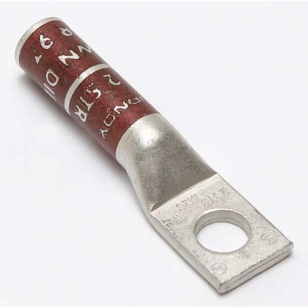 Burndy One-Hole Compression Lug, 2 AWG Max, 5/16 in Stud, Long Barrel, Copper, Brown YA2C