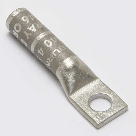Burndy One-Hole Compression Lug, 4 AWG Max, 1/4 in Stud, Long Barrel, Copper, Gray YA4C