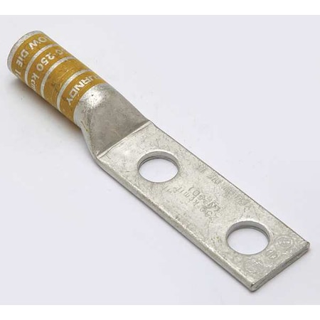 Burndy Two-Hole Compression Lug, 250 kcmil Max, 1/2 in Stud, Long Barrel, Copper, Yellow YA292N