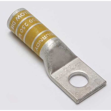 Burndy One-Hole Compression Lug, 250 kcmil Max, 1/2 in Stud, Long Barrel, Copper, Yellow YA29