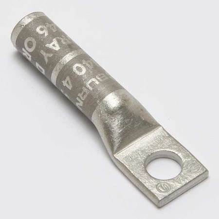 Burndy One-Hole Compression Lug, 4 AWG Max, 1/2 in Stud, Long Barrel, Copper, Gray YA4CN