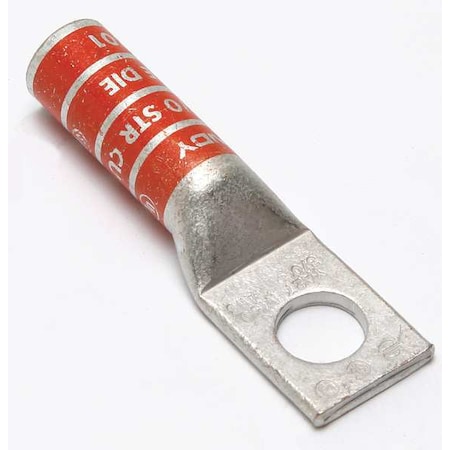 Burndy One-Hole Compression Lug, 3/0 AWG Max, 1/2 in Stud, Long Barrel, Copper, Orange YA27