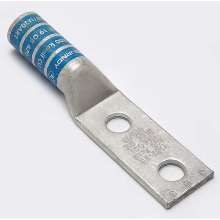Burndy Two-Hole Compression Lug, 400 kcmil Max, 1/2 in Stud, Long Barrel, Copper, Blue YA322N