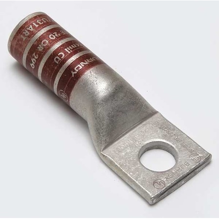 Burndy One-Hole Compression Lug, 500 kcmil Max, 5/8 in Stud, Long Barrel, Copper, Brown YA34