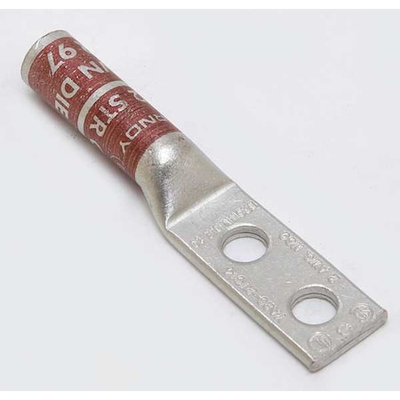 Burndy Two-Hole Compression Lug, 2 AWG Max, 1/4 in Stud, Long Barrel, Copper, Brown YA2C2TC14