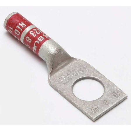 Burndy One-Hole Compression Lug, 8 AWG Max, 3/8 in Stud, Long Barrel, Copper, Red YA8CTC38