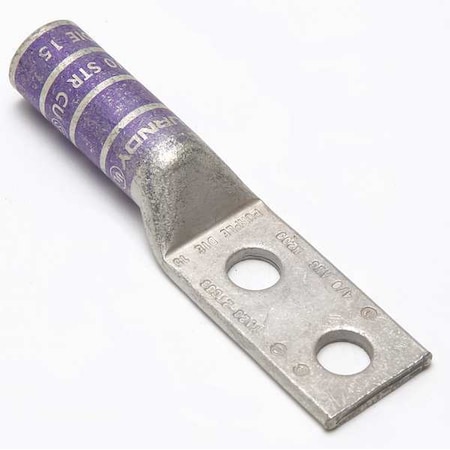 Burndy Two-Hole Compression Lug, 4/0 AWG Max, 3/8 in Stud, Long Barrel, Copper, Purple YA282TC38