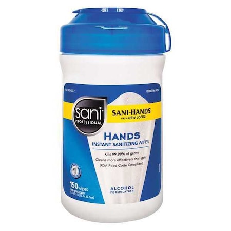 Sani Professional Hand Sanitizer Wipes, 6 x 6-3/4", 150 Wipes, PK12 P43572