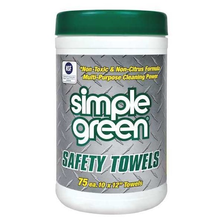 Simple Green Safety Towel Multipurpose Wipes, 10" x 12", 75 Wipes 3810000613351