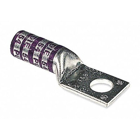 Abb One-Hole Compression Lug, 4/0 AWG Max, 1/2 in Stud, Long Barrel, Copper, Purple 54970BE