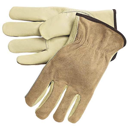 Mcr Safety Leather Drivers Gloves, Cowhide, Shirred Slip-On, Keystone Thumb, Gunn Cut, Cream, L 1 PR 3205L