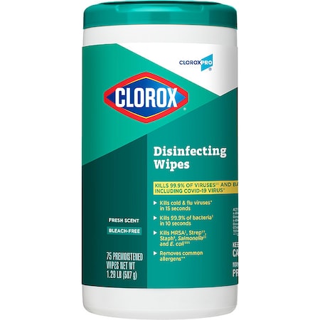Clorox Disinfecting Wipes, 75 Wipe Canister, 7 in x 8 in Wipes, Fresh, White, PK6 15949