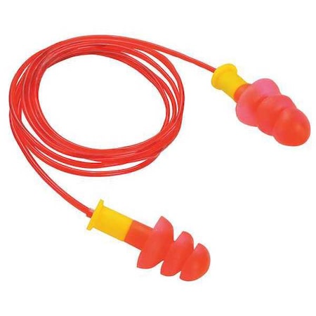 Condor Condor Reusable Rubber Vinyl Ear Plugs, Flanged Shape, 25 dB, Red/Yellow, 50 PK 22ED78