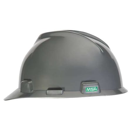 Msa Safety V-Gard Front Brim Hard Hat, Slotted, Cap Style, Type 1, Class E, Staz-On Pinlock Suspension, Silver 484340
