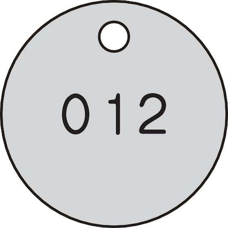 Zoro Select Numbered Tag, Plastic, 1 1/2 in H x 1 1/2 in W, 1 1/2 in Dia., Black/Silver, Round, 25 PK 22FC73