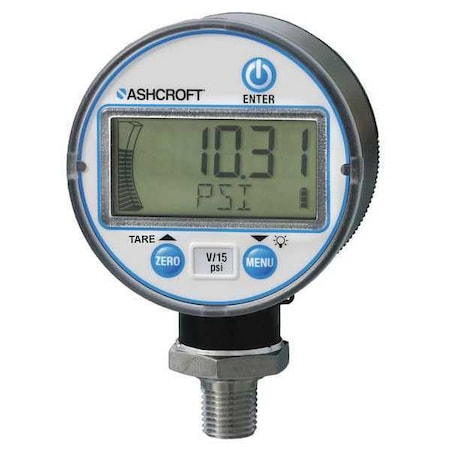 ASHCROFT Digital Pressure Gauge, 0 to 5000 psi, 1/4 in MNPT, Plastic, Black DG2551N1NAM02L5000#