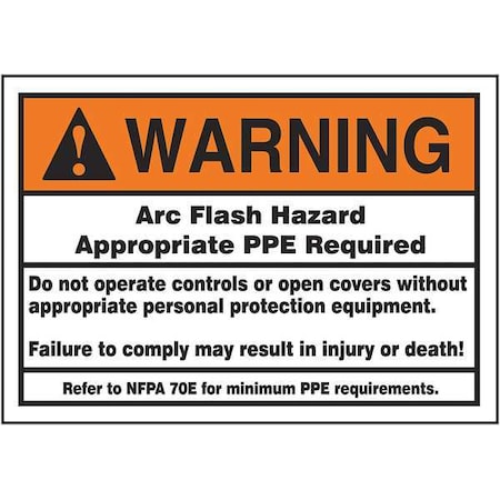 Accuform Label, 3-1/2x5, Warning Arc Flash Hazard LELC384