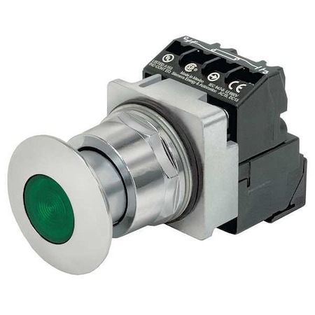 SIEMENS Illuminated Push Button, 30 mm, 1NO/1NC, Green 52PP2E3A