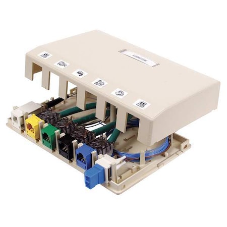 Hubbell Premise Wiring Surface Mount Box, 6 Ports, Office White HSB6OW
