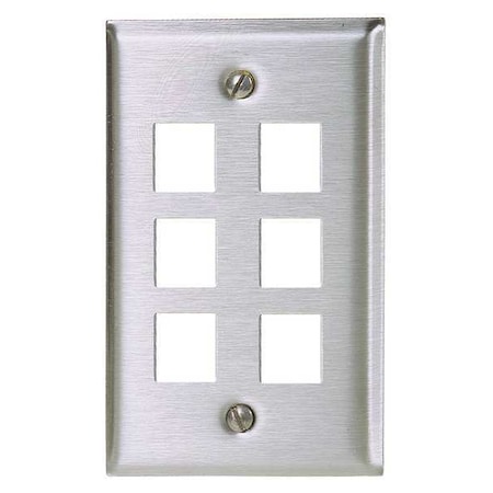 Hubbell Premise Wiring Plate, 6 Ports, Gray, Wall SSF16