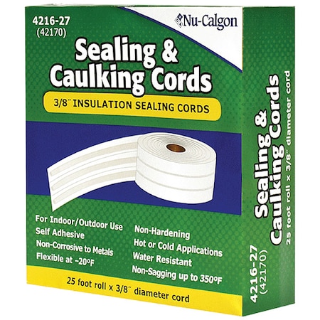 Nu-Calgon Caulking Cord, 3/8 in x 25 ft, Roll, Whites 4216-27