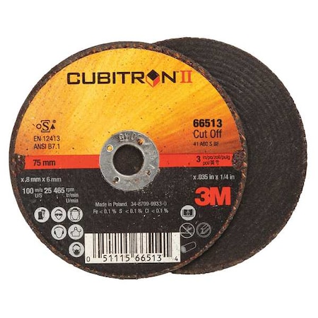 3M Cubitron CutOff Wheel, 3"x.035"x1/4", 25465rpm 66513