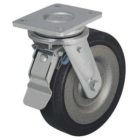 Zoro Select Swivel Plate Caster, Rubber, 5 in., 700 lb., D LO-SE 125K-ST