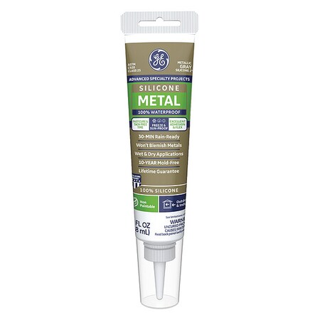 Ge Metal Sealant, 2.8 oz, Tube, Metallic Gray, Silicone Base GE285
