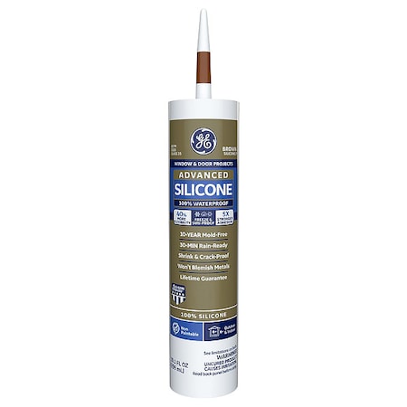 Ge Silicone Sealant, 10 oz, Cartridge, Brown, Silicone Base, Advanced Silicone 2813701