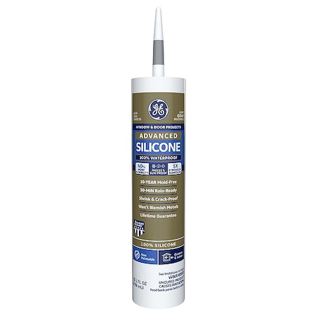 Ge Silicone Sealant, 10 oz, Cartridge, Light Gray, Silicone Base, Advanced Silicone 2813704