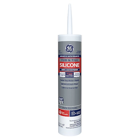 Ge Silicone Sealant, 10 oz, Cartridge, Clear, Silicone Base, Tub & Tile 2749485