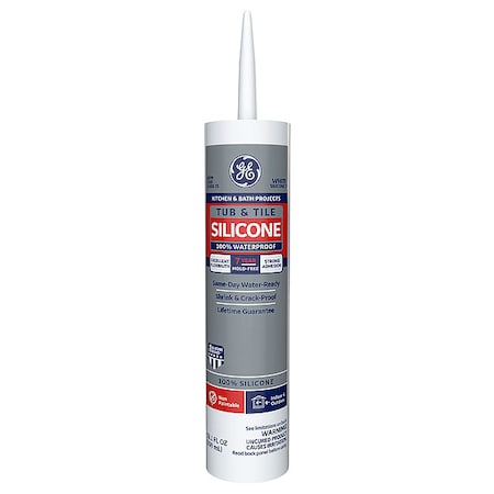 Ge Silicone Sealant, 10 oz, Cartridge, White, Silicone Base, Tub & Tile 2749484