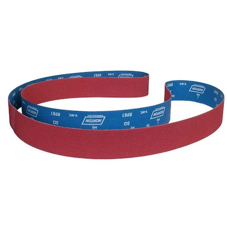 NORTON ABRASIVES Sanding Belt, Coated, 3/4 in W, 18 in L, 60 Grit, Coarse, Ceramic, R981 SG, Red 78072745691