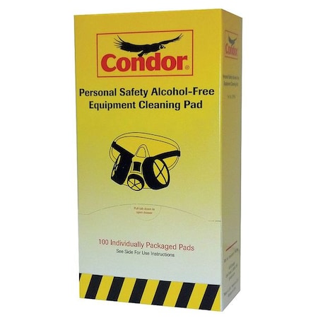 CONDOR Respirator Wipes, Alcohol Free, PK100 22PN89