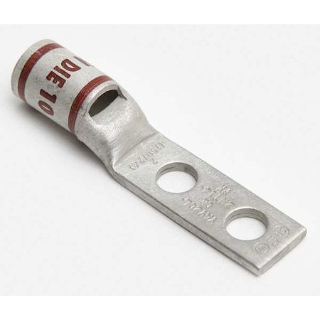 Burndy Two-Hole Compression Lug, 2 AWG Max, 1/4 in Stud, Standard Barrel, Copper, Brown YAV2CL2NT14FX