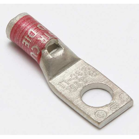 Burndy One-Hole Compression Lug, 8 AWG Max, #6 Stud, Standard Barrel, Copper, Red YA8CLNT6