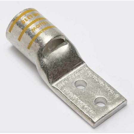Burndy Two-Hole Compression Lug, 750 kcmil Max, 1/2 in Stud, Standard Barrel, Copper, Yellow YA44L2NNTFX
