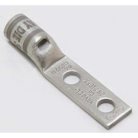 Burndy Two-Hole Compression Lug, 4 AWG Max, #10 Stud, Standard Barrel, Copper, Gray YAV4CL2NT10FX