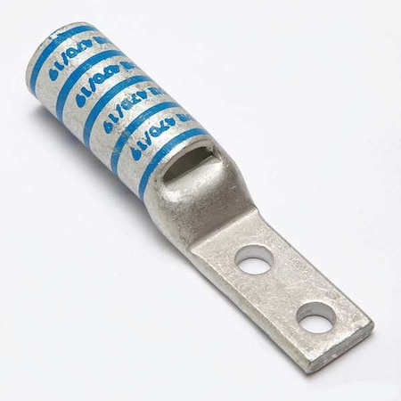 Burndy Two-Hole Compression Lug, 350 kcmil Max, 3/8 in Stud, Long Barrel, Copper, Blue YAZ342NT38FX