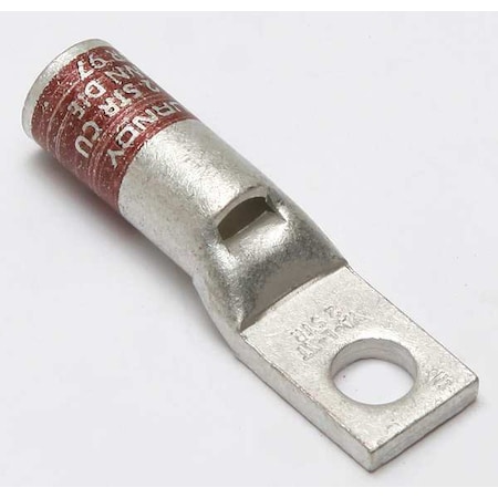 Burndy One-Hole Compression Lug, 2 AWG Max, 1/4 in Stud, Standard Barrel, Copper, Brown YA2CLNT14