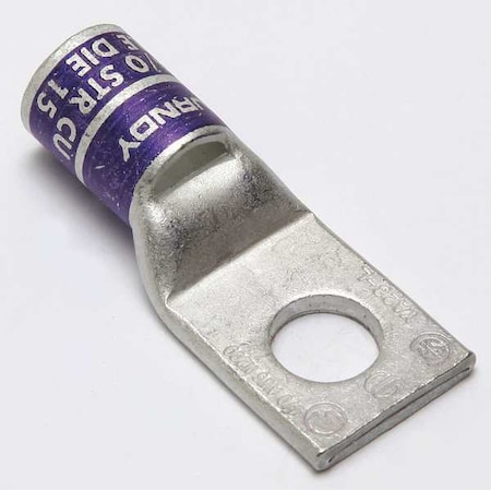 Burndy One-Hole Compression Lug, 4/0 AWG Max, 3/8 in Stud, Standard Barrel, Copper, Purple YA28LNT38