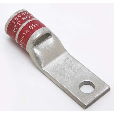 Burndy One-Hole Compression Lug, 350 kcmil Max, 3/8 in Stud, Standard Barrel, Copper, Red YA31LNT38