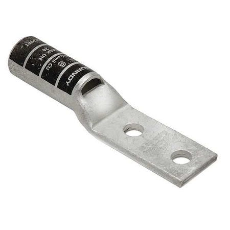 Burndy Two-Hole Compression Lug, 750 kcmil Max, 1/2 in Stud, Long Barrel, Copper, Black YAZ392NNT