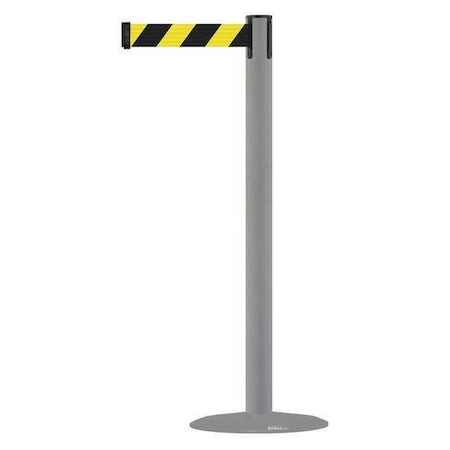 Tensabarrier Barrier Post with Belt, Gray, 7 1/2 ft Length, 38 in Post Height, No Legend, Gray MARINEPOST-36-STD-NO-D4X-C