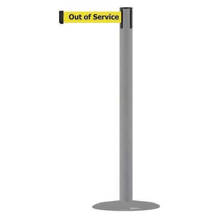 Tensabarrier Barrier Post with Belt, Gray, 13 ft Length, 38 in Post Height, Out of Service, Gray MARINEPOST-36-MAX-NO-YEX-C